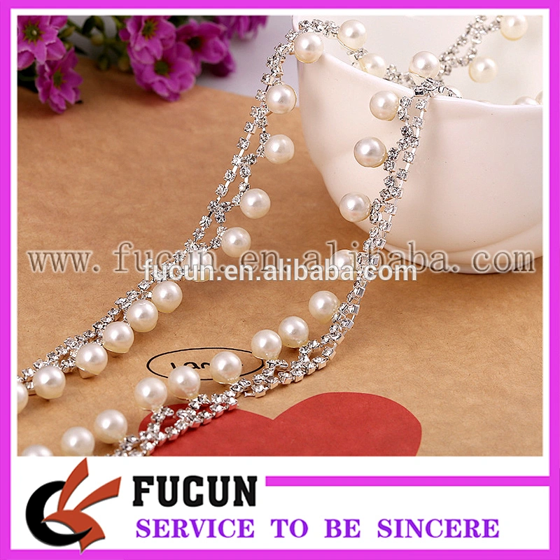 Costume Applique Embellishment Crystal Pearl Rhinestone Metal Trim Chain