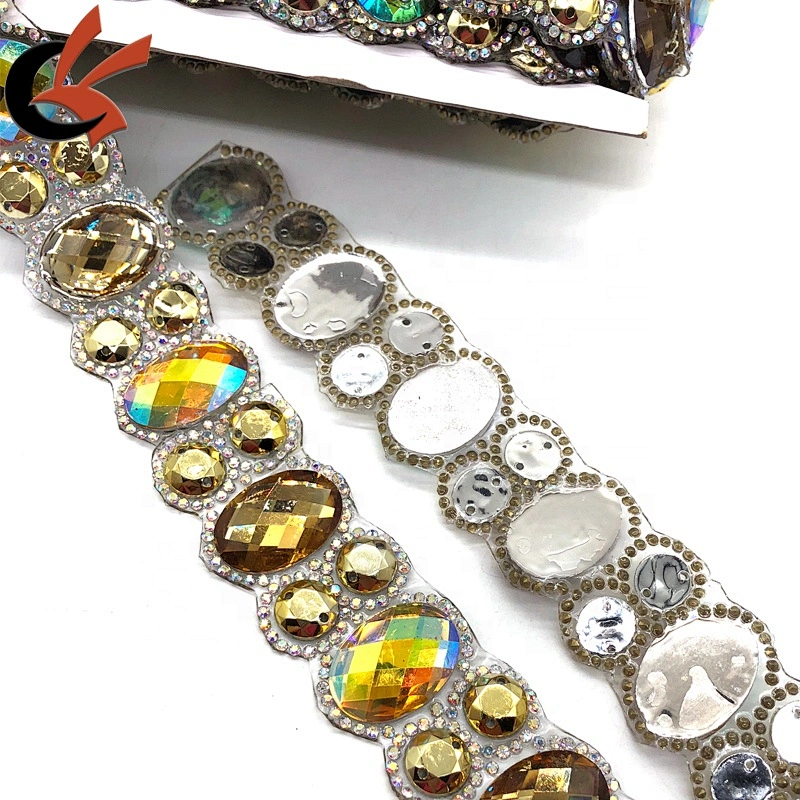 New Yellow AB resin stones iron on rhinestone trims tape appliques