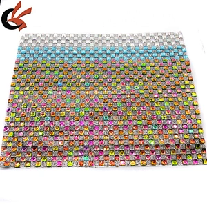 2019 new sparklyl rainbow square glass rhinestone mesh heat transfer rhinestone mesh