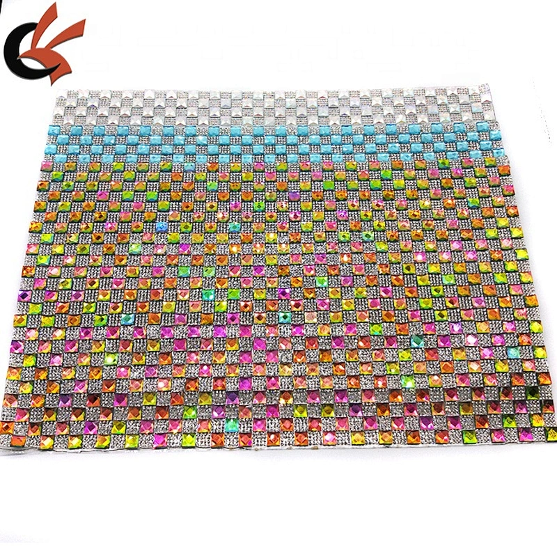 2019 new sparklyl rainbow square glass rhinestone mesh heat transfer rhinestone mesh