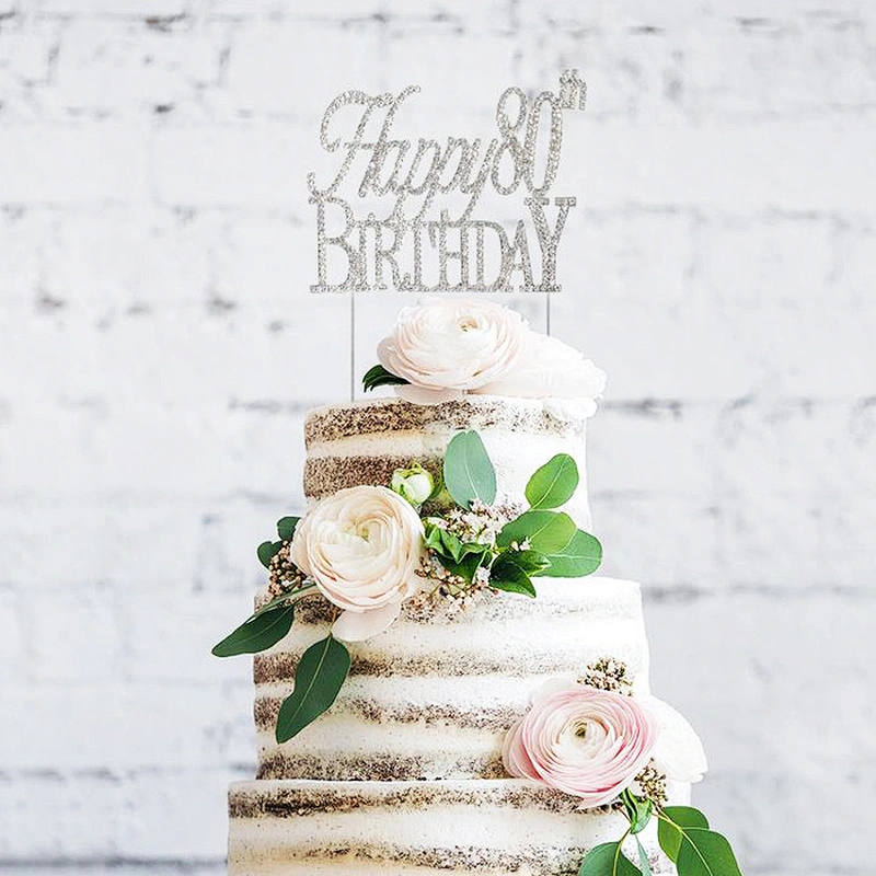high quality crystal Rhinestone Birthday 80th birthday Cake Topper for birthday cake decoration
