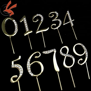 Gold Partial Crystal Number Cake Topper for Anniversary or Birthday