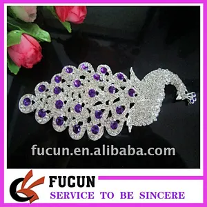 clear rhinestone purple acrylic peacock brooch