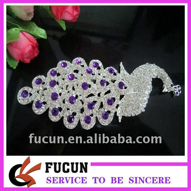 clear rhinestone purple acrylic peacock brooch