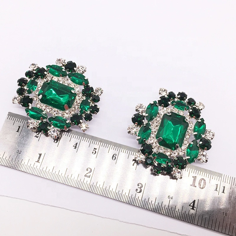 custom green diamond adjustive clip shoe buckle accessories for shoes high heel decoration