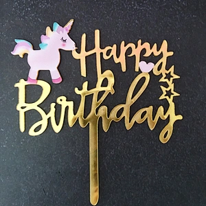 Favor gold painting mirror acrylic cake toppers for birthday party