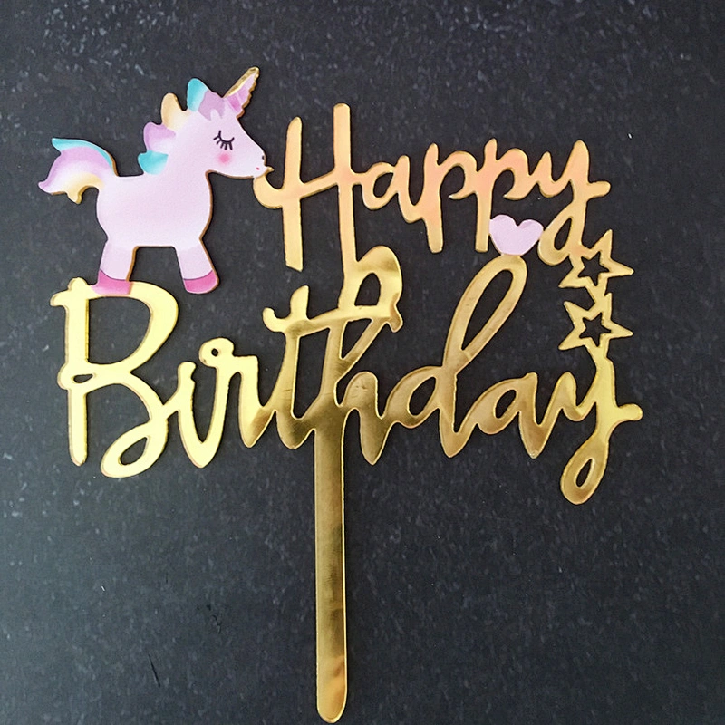 Favor gold painting mirror acrylic cake toppers for birthday party