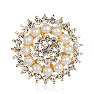 Custom Fashion Small Ivory Pearl Clear Rhinestone Brooch