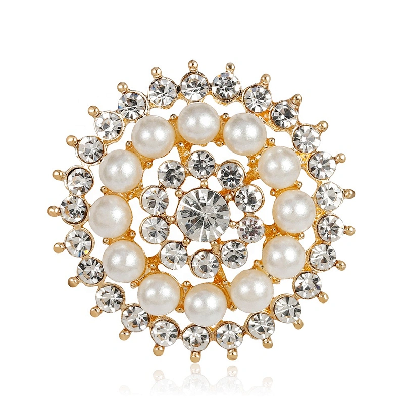 Custom Fashion Small Ivory Pearl Clear Rhinestone Brooch