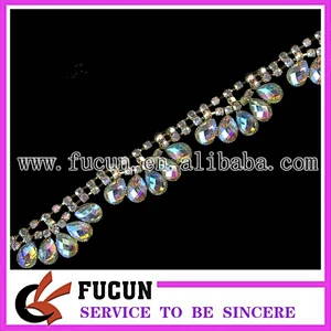 2018 green AB acrylic drop diamond rhinestone chain by the yard