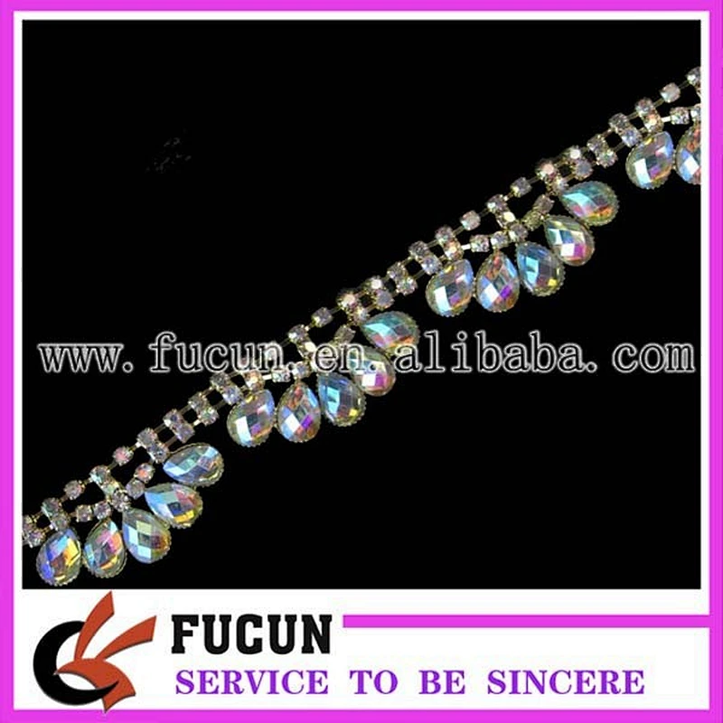 2018 green AB acrylic drop diamond rhinestone chain by the yard