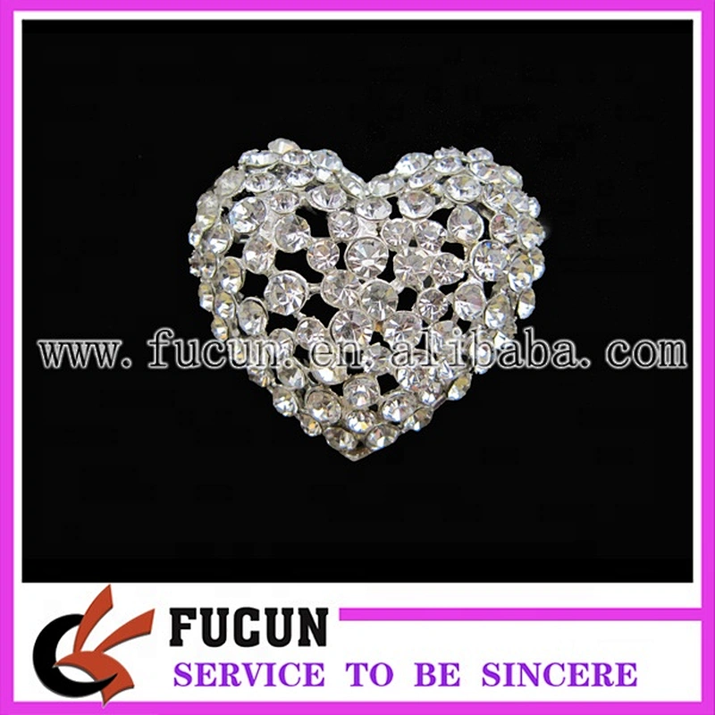 Wedding Bridal Bouquet Full Rhinestone Heart Brooch Pin