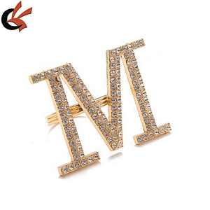 wholesale gold plating  sparkly crystal rhinestone letter napkin ring