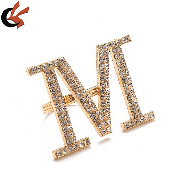 wholesale gold plating  sparkly crystal rhinestone letter napkin ring