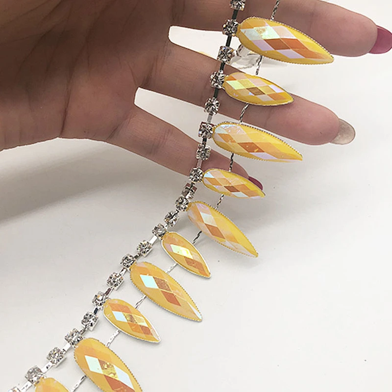 High Quality Sew On resin stones Trim Chain for DIY Wedding Dresses Bags Decoration
