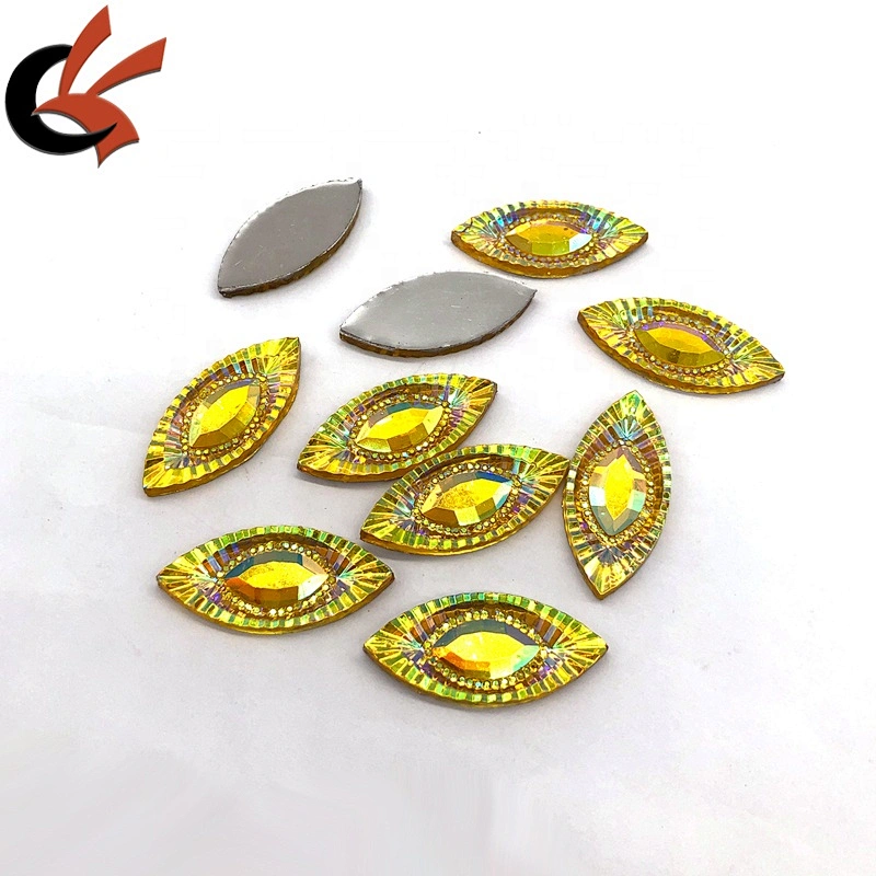 Shining Yellow AB Horse Eye Resin Rhinestones Sew On Flatback Beads Stone