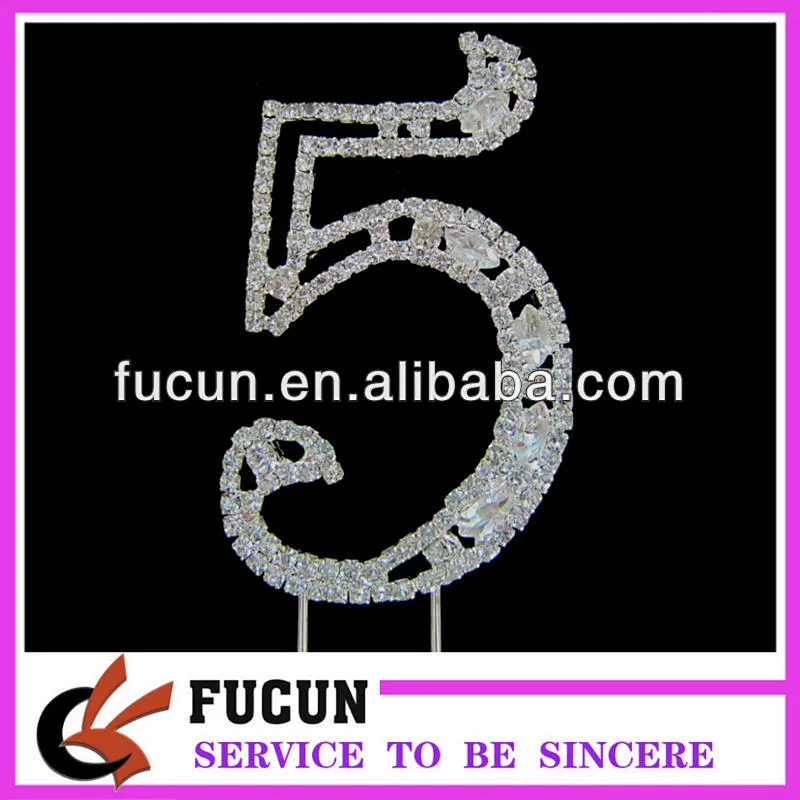 hot sale number 5 wedding rhinestone cake toppers acrylic