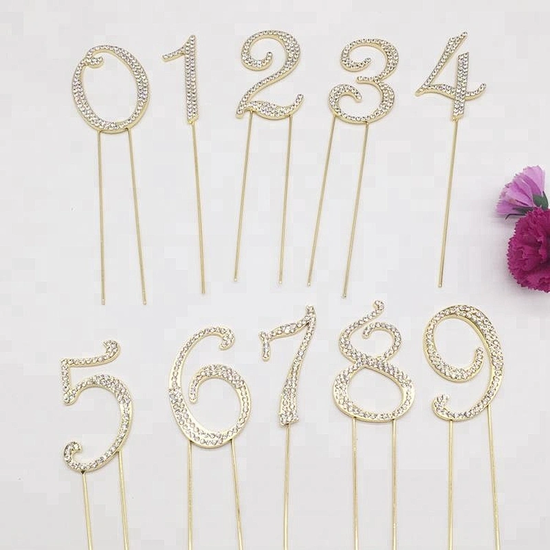 Wholesale Crystal Diamante Rhinestone Gold Number Cake Topper for Anniversary Party Decoration