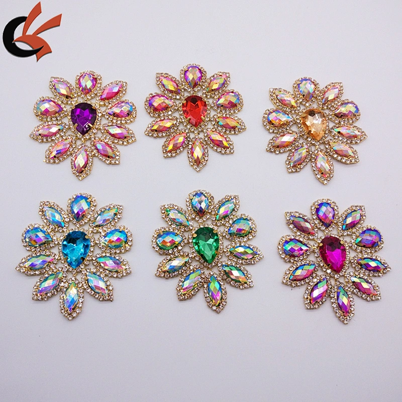 Factory Customized Gold Base AB Resin Rhinestone Applique