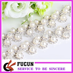 Rhinestones Pearls Trimming Banding Crystal Chain Sewing on Trim