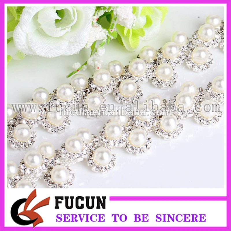 Rhinestones Pearls Trimming Banding Crystal Chain Sewing on Trim