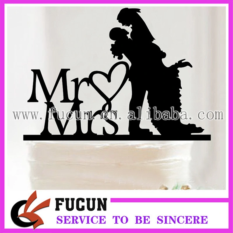 China wholesale wedding couple Mr and Mrs black acrylic cake topper