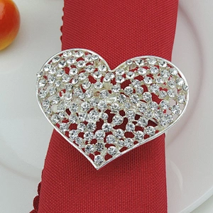 Vintage silver metal heart shape ab crystal napkin ring for sell