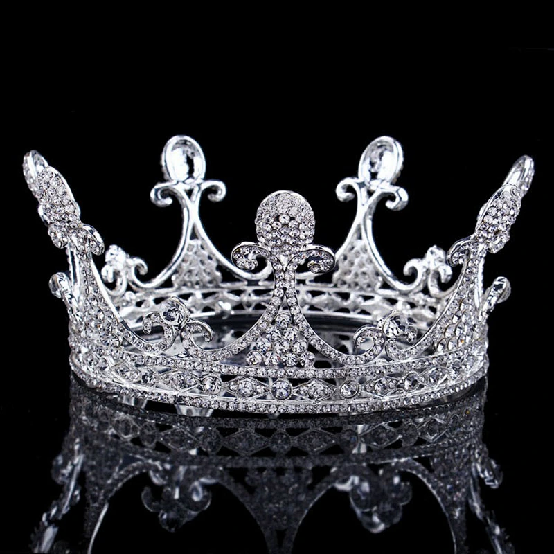 Retro Palace Style Sparkle  Rhinestone silver Baroque King Tiara  Crown