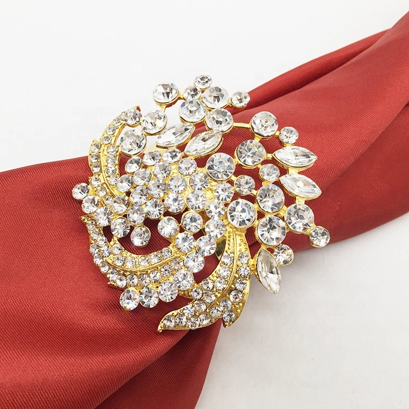 New design fashion wedding gold rhinestone floral napkin ring wholesale