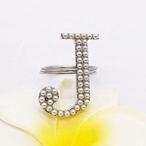 Cheap price unique handmade pearl beaded alphabet napkin ring for wedding decors