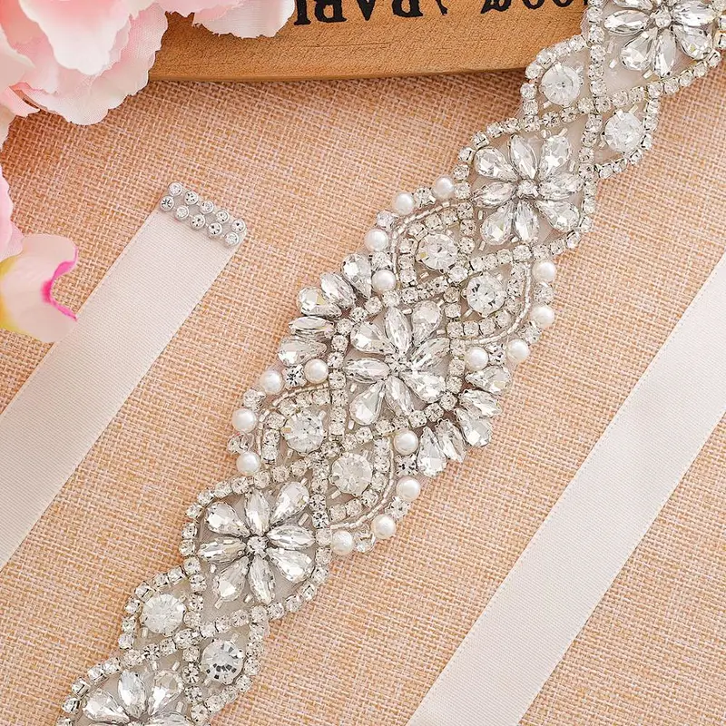 2019 top Sale Decorations Hot Fix Sew On Rhinestone pearl Applique Trimming For Wedding Dress
