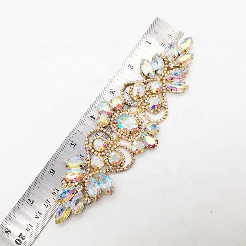 China factory best selling fashion delicate gold stone alloy crystal floral applique
