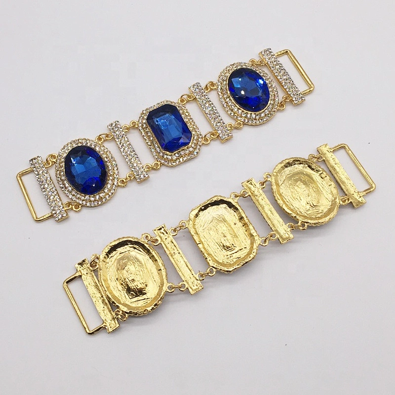 Unique design gold plated decorative blue glass rhinestone jewelry bikini connectors