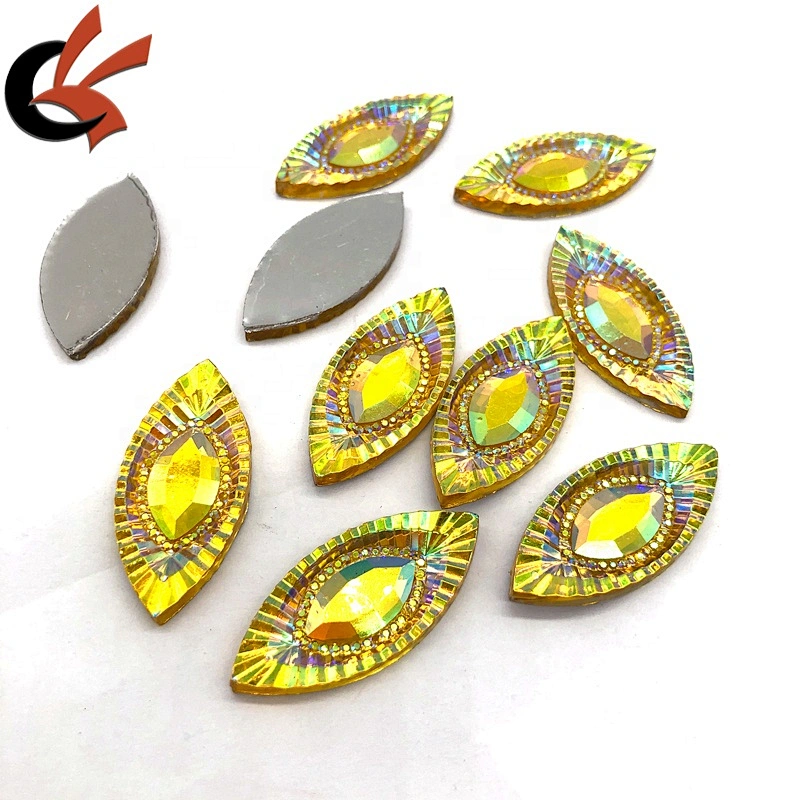 Shining Yellow AB Horse Eye Resin Rhinestones Sew On Flatback Beads Stone