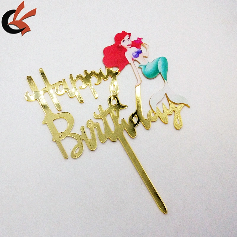 2019  Mirror Gold Happy Birthday Mermaid Acrylic Cake Topper