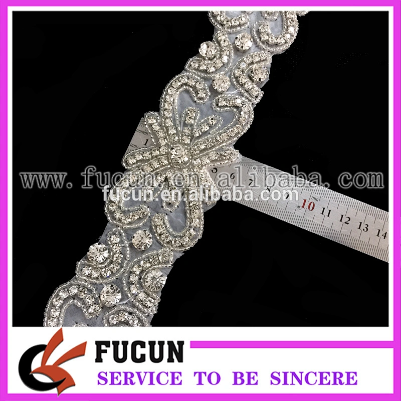 Sparkle Beaded Glass Rhinestone Sew Iron On Applique For Wedding Bridal Dress