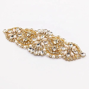 Rose Gold Embroidery Patch Applique Stick Iron On Emblem Rhinestone Applique For Garment Accessories