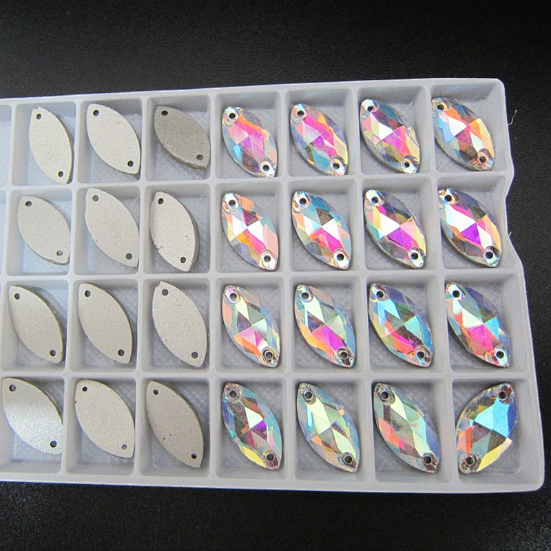 Luminous blingbling horse eye shape glass beads reflection crystal strass sewing on clothes