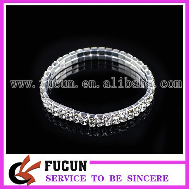 Sparkly silver alloy clear rhinestone elastic bracelet for wedding