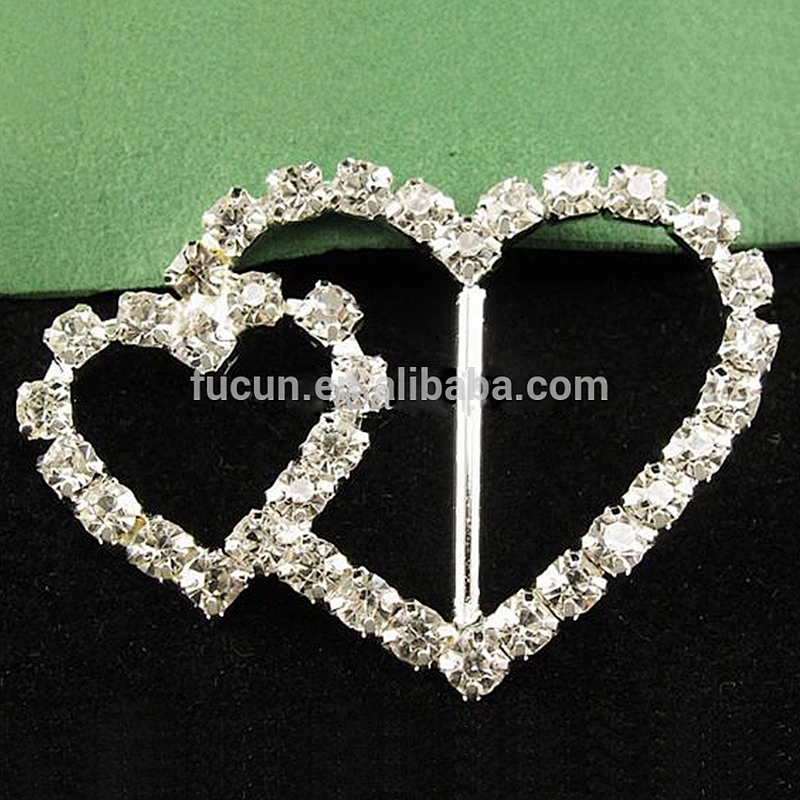 fashion rhinestone ribbon slider buckle heart belt sash buckle for sell
