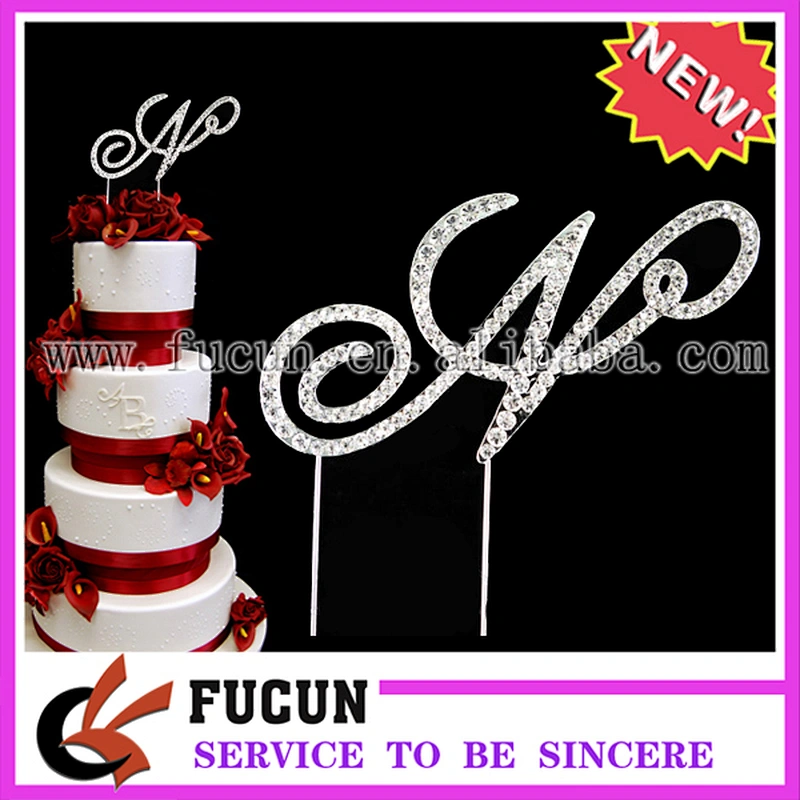 Silver Letter Initial Monogram Wedding Cake Topper in Crystal Rhinestone Covered