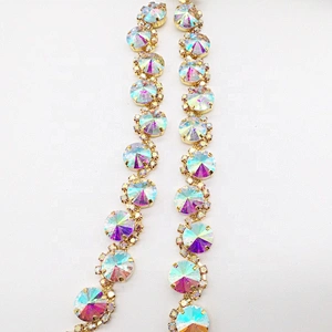 High Quality Gold Metal Rhinestone Bridal Silver Chain Crystal Glass Trimmings