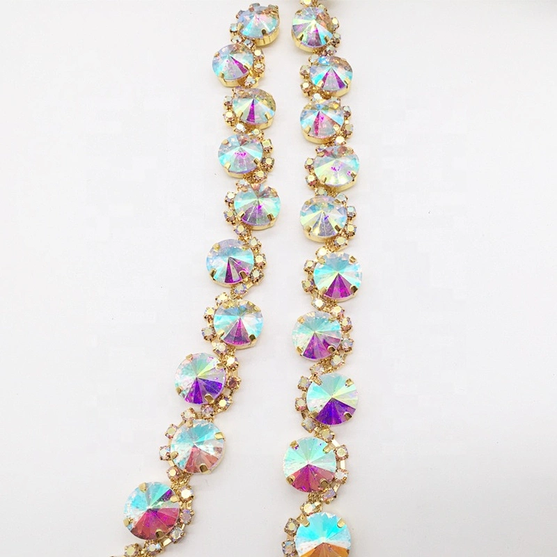 High Quality Gold Metal Rhinestone Bridal Silver Chain Crystal Glass Trimmings