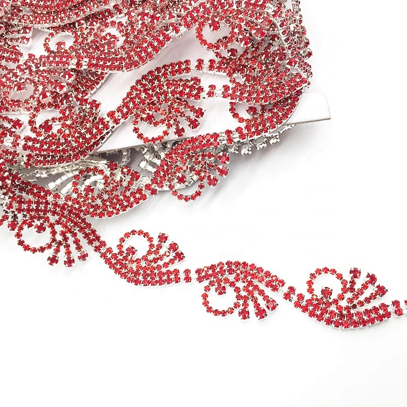Latest garment accessories sew on red rhinestone rope waistbands banding trim for wedding dress decoration