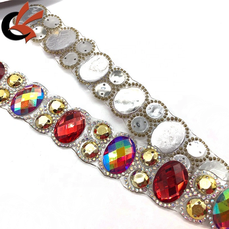 Hot red/red AB gold heat transfer rhinestone trims tape