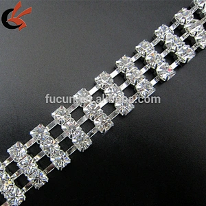 ss16 three rows clear rhinestone cup chain