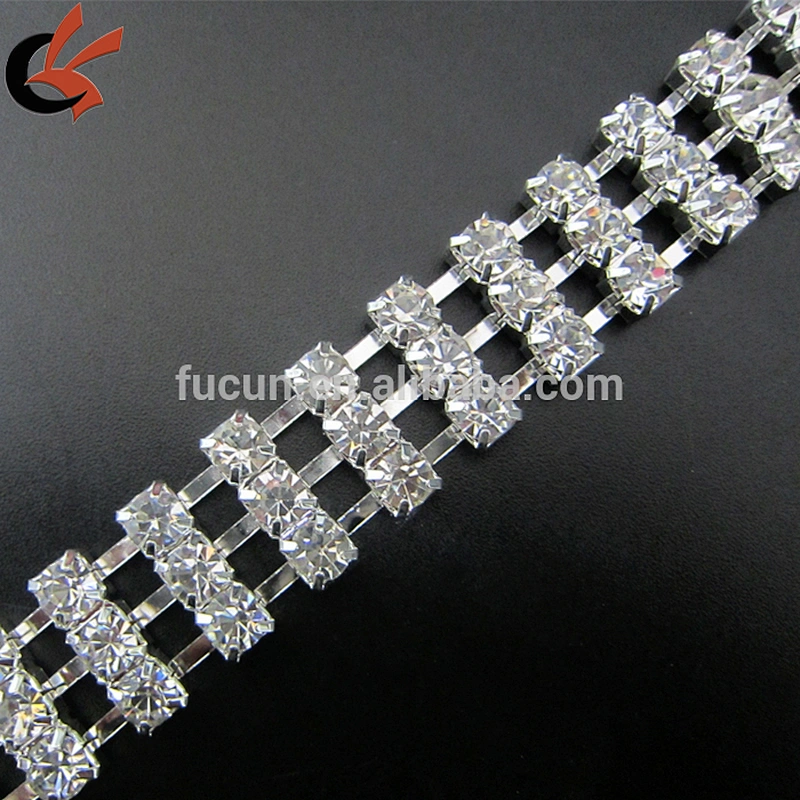 ss16 three rows clear rhinestone cup chain