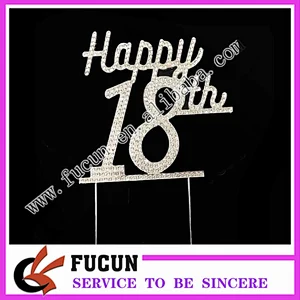 party supplies silver plated metal alloyed happy 18th birthday rhinestone cake topper for cake decoration