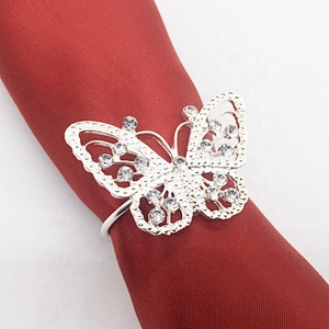 Table decorative butterfly shape silver metal rhinestone napkin ring for wedding