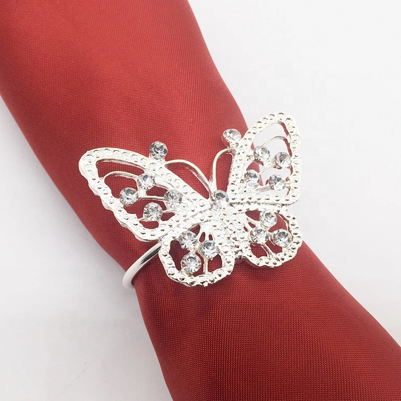 Table decorative butterfly shape silver metal rhinestone napkin ring for wedding